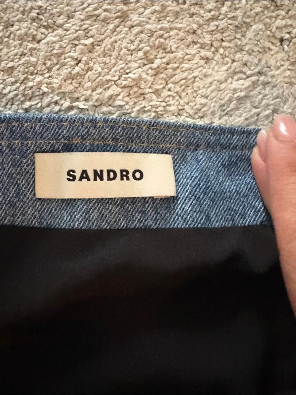 Sandro Blue-Trim Houndstooth Zip-Front Mini Skirt!